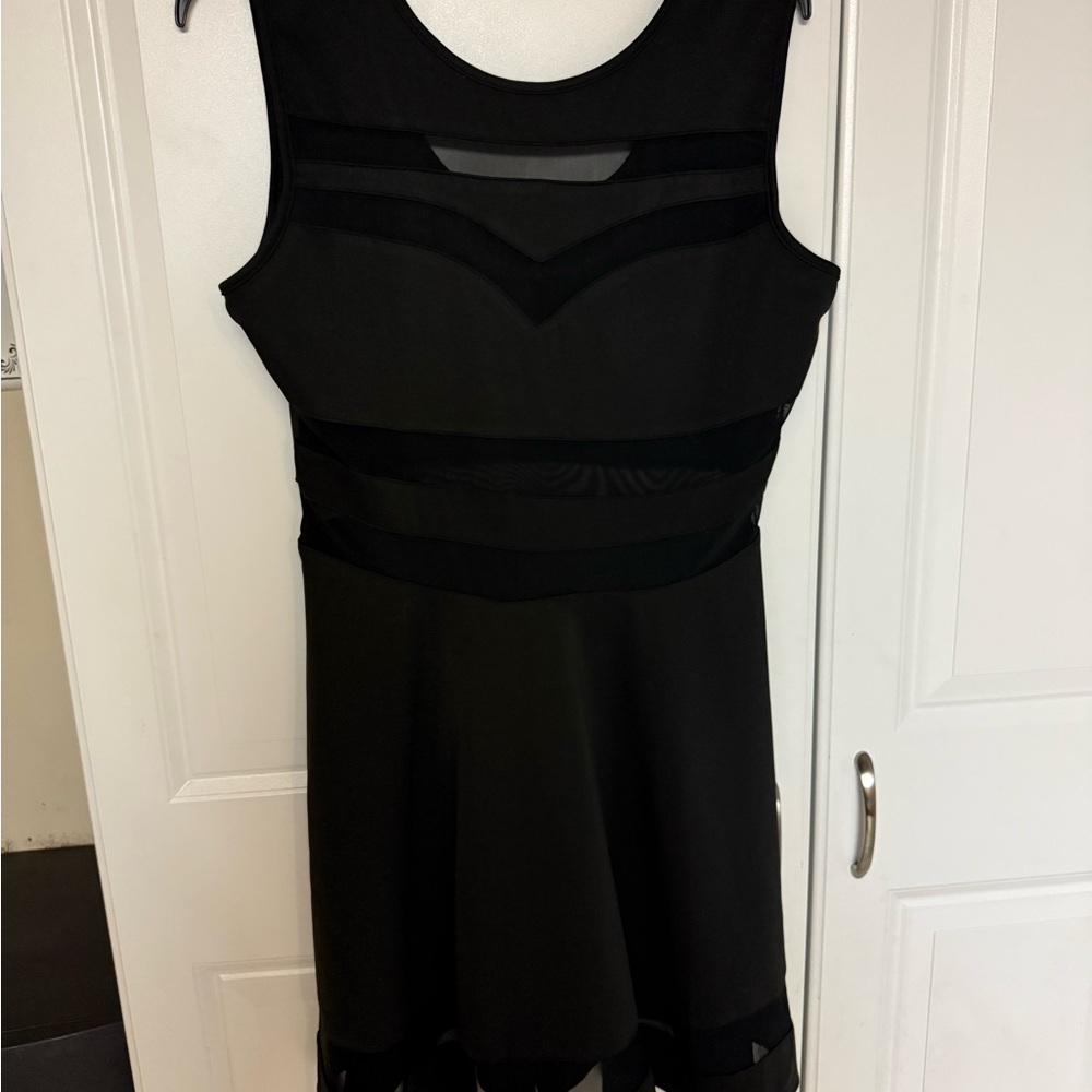Black Fit and Flare Mini Dress with mesh cutouts